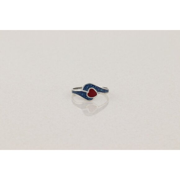Sterling Silver Turquoise and Coral Heart Ring Size 7 1/2 - Picture 7 of 7